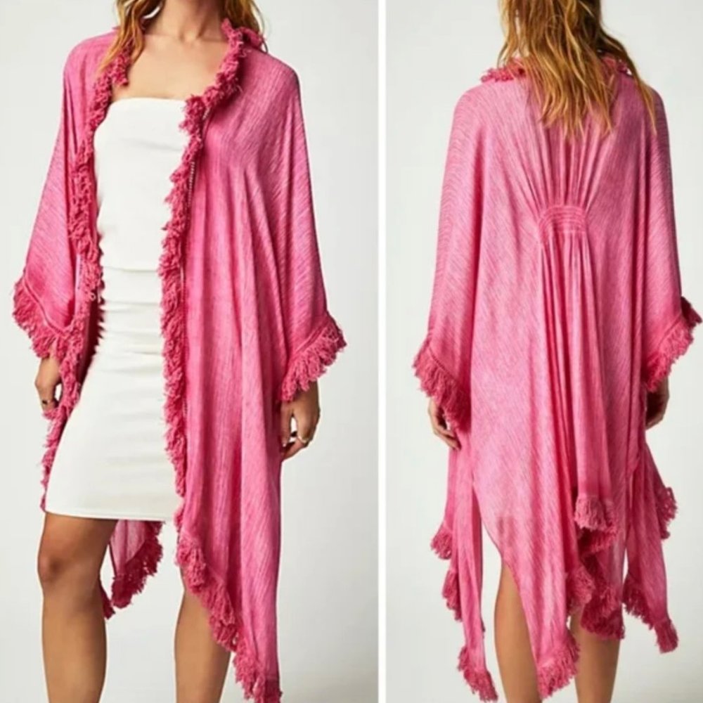 NWOT Free People Sun Bleached Fringe Kimono One Size